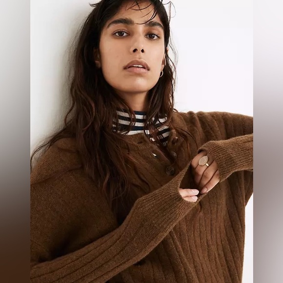 Madewell Bowden Henley Sweater in Coziest Yarn Size XS Brown Warm & Fuzzy - Picture 2 of 9